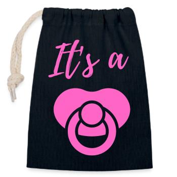 Baby Announcement Pregnancy - Girl - Surprise - Closable cotton gift bag (14x20cm) - navy - Front