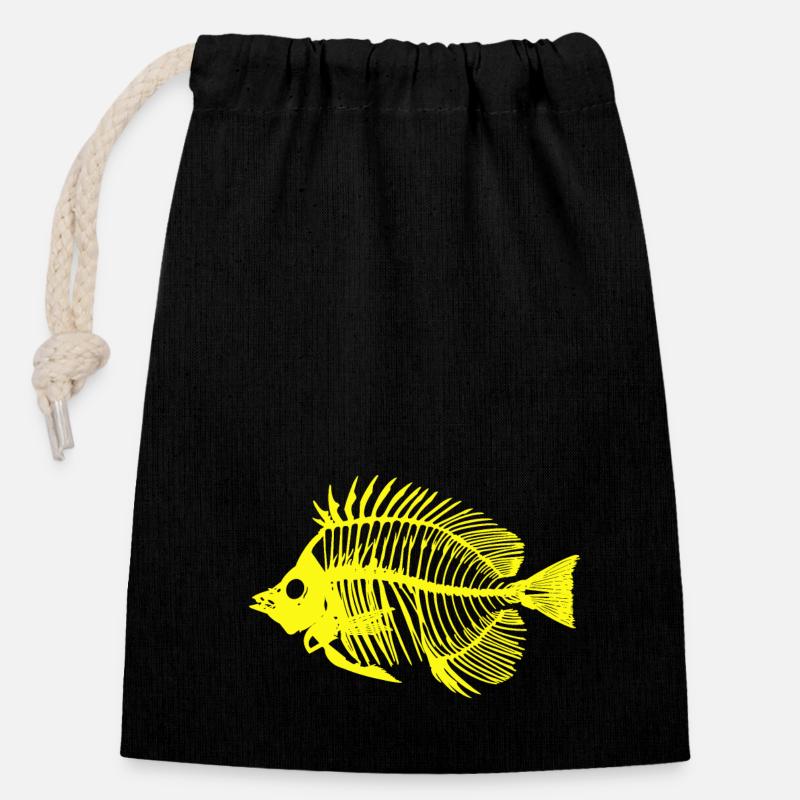 Fisch neongelb - Verschließbarer Geschenkbeutel aus Baumwolle (14x20cm) - Schwarz