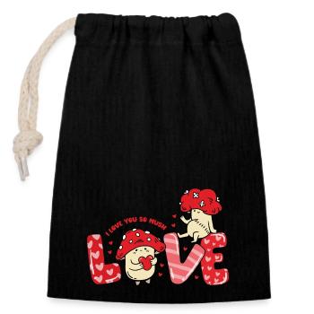 Mushroom Love Heart Couple Sayings Valentine's Day - Closable cotton gift bag (14x20cm) - black - Front