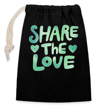 Share the love - make the world a better place - Closable cotton gift bag (14x20cm) - black - Front
