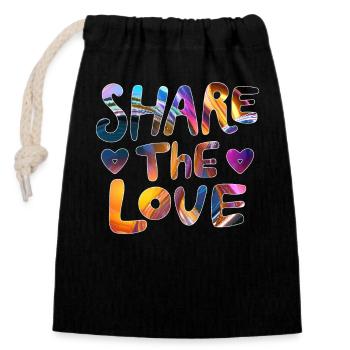 Share the love - make the world a better place - Closable cotton gift bag (14x20cm) - black - Front