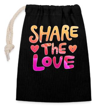 Share the love - make the world a better place - Closable cotton gift bag (14x20cm) - black - Front