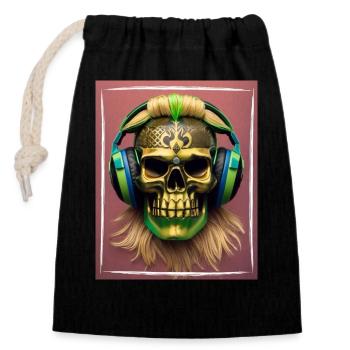 DJ Tiki Skull - Verschließbarer Geschenkbeutel aus Baumwolle (14x20cm) - Schwarz - Vorne