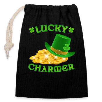 Lucky Charmer St Patricks Day - Verschließbarer Geschenkbeutel aus Baumwolle (14x20cm) - Schwarz - Vorne
