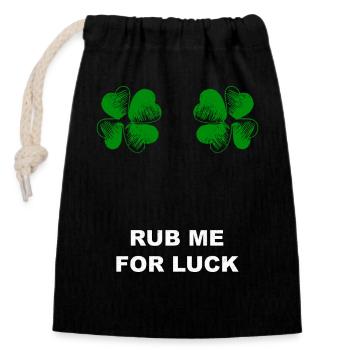 Reib mich für Glück - rub me for luck - Verschließbarer Geschenkbeutel aus Baumwolle (14x20cm) - Schwarz - Vorne