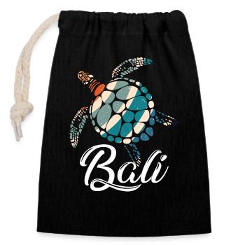 Bali - Indonesien - Schildkröte - Verschließbarer Geschenkbeutel aus Baumwolle (14x20cm) - Schwarz - Vorne