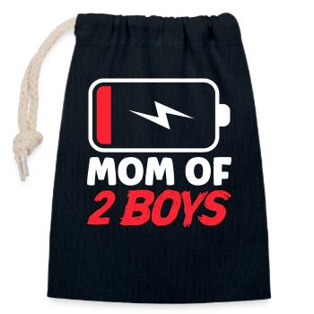 Mom of 2 boys - Closable cotton gift bag (14x20cm) - navy - Front
