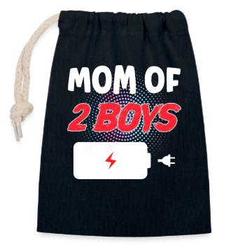 Mom of 2 boys - Closable cotton gift bag (14x20cm) - navy - Front