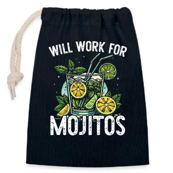 Will work for Mojitos - Closable cotton gift bag (14x20cm) - navy - Front