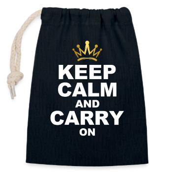 Keep calm and carry on - Closable cotton gift bag (14x20cm) - navy - Front