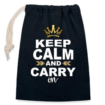 Keep calm and carry on - Closable cotton gift bag (14x20cm) - navy - Front