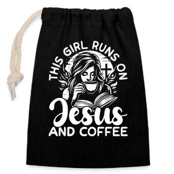Cette fille court sur Jesus and Coffee - Sac cadeau en coton avec cordon (14 x 20 cm) - noir - Devant