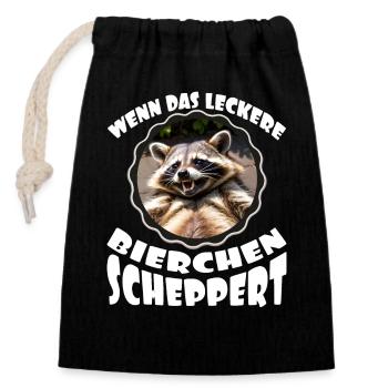 Wenn das leckere Bierchen scheppert - Verschließbarer Geschenkbeutel aus Baumwolle (14x20cm) - Schwarz - Vorne