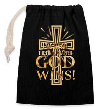 I Read The Final Chapter, God Wins - Verschließbarer Geschenkbeutel aus Baumwolle (14x20cm) - Schwarz - Vorne
