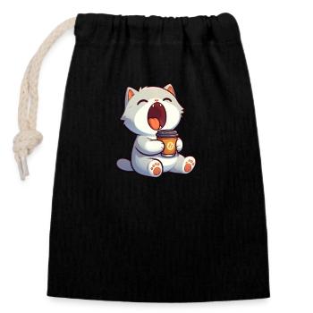 Chat mignon dessin animé café amateur de café Morgenmu - Sac cadeau en coton avec cordon (14 x 20 cm) - noir - Devant