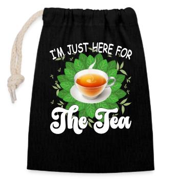 I'm just here for the tea - tea lover Design - Closable cotton gift bag (14x20cm) - black - Front