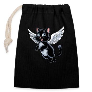 Chat noir avec des ailes d’ange - Sac cadeau en coton avec cordon (14 x 20 cm) - noir - Devant