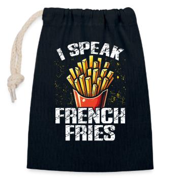 I speak French Fries - Closable cotton gift bag (14x20cm) - navy - Front