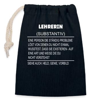 Wörterbuch Erklärung Lehrerin Held, Genie, Vorbild - Verschließbarer Geschenkbeutel aus Baumwolle (14x20cm) - Navy - Vorne