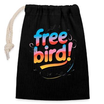 Free Bird - frei wie ein Vogel - Verschließbarer Geschenkbeutel aus Baumwolle (14x20cm) - Schwarz - Vorne
