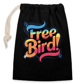 Free Bird - frei wie ein Vogel - Verschließbarer Geschenkbeutel aus Baumwolle (14x20cm) - Schwarz - Vorne