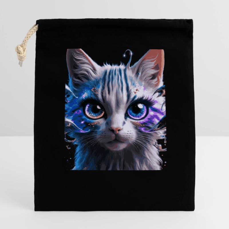 Chat de l’espace Sac cadeau en coton avec cordon (14 x 20 cm)