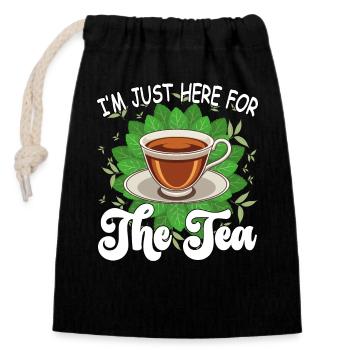 I'm just here for the tea - tea lover Design - Closable cotton gift bag (14x20cm) - black - Front