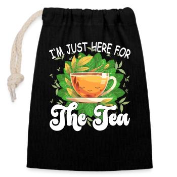 I'm just here for the tea - tea lover Design - Closable cotton gift bag (14x20cm) - black - Front