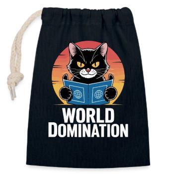 Weltherrschaft – Katze mit großen Plänen - Verschließbarer Geschenkbeutel aus Baumwolle (14x20cm) - Navy - Vorne