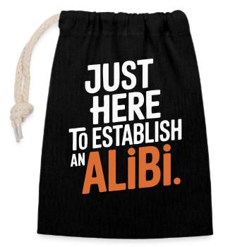 Juste ici pour créer un alibi – Drôle - Sac cadeau en coton avec cordon (14 x 20 cm) - noir - Devant
