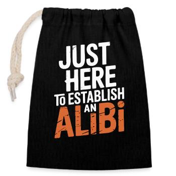 Juste ici pour créer un alibi – Drôle - Sac cadeau en coton avec cordon (14 x 20 cm) - noir - Devant
