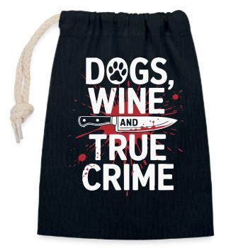 Hunde, Wein & True Crime – Lustiges Design - Verschließbarer Geschenkbeutel aus Baumwolle (14x20cm) - Navy - Vorne