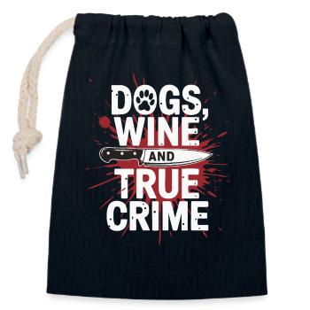Hunde, Wein & True Crime – Lustiges Design - Verschließbarer Geschenkbeutel aus Baumwolle (14x20cm) - Navy - Vorne