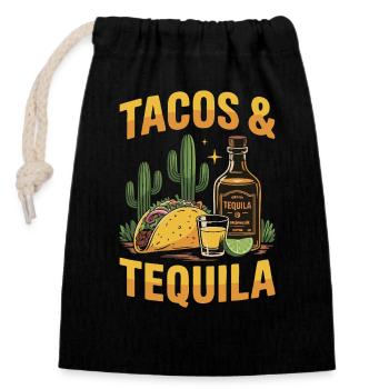 Tacos & Tequila – Fiesta Design for Mexico Fans - Closable cotton gift bag (14x20cm) - black - Front