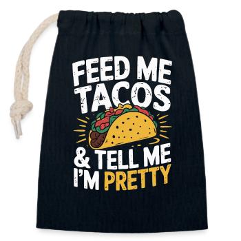 Taco-Design - Füttere mich & sag, ich bin hübsch - Verschließbarer Geschenkbeutel aus Baumwolle (14x20cm) - Navy - Vorne