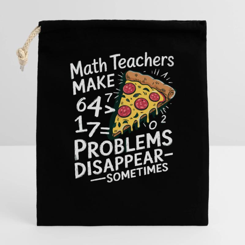 Funny Math Teacher Design Pizza & Problem Solving Closable cotton gift bag (14x20cm)