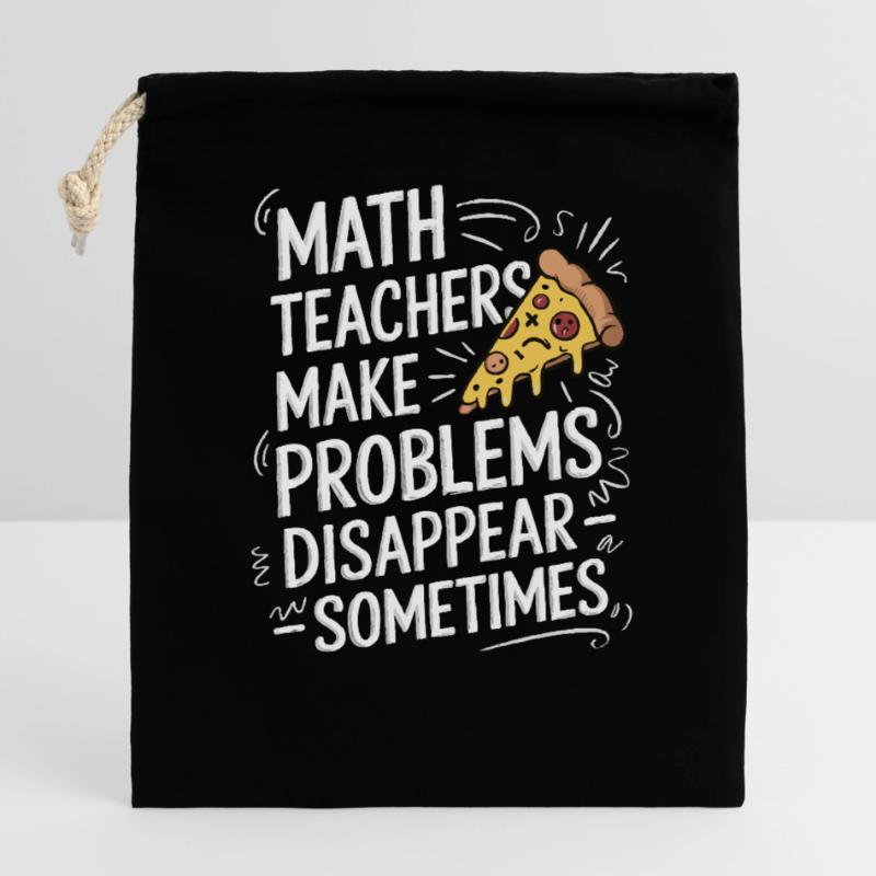 Funny Math Teacher Design Pizza & Problem Solving Closable cotton gift bag (14x20cm)