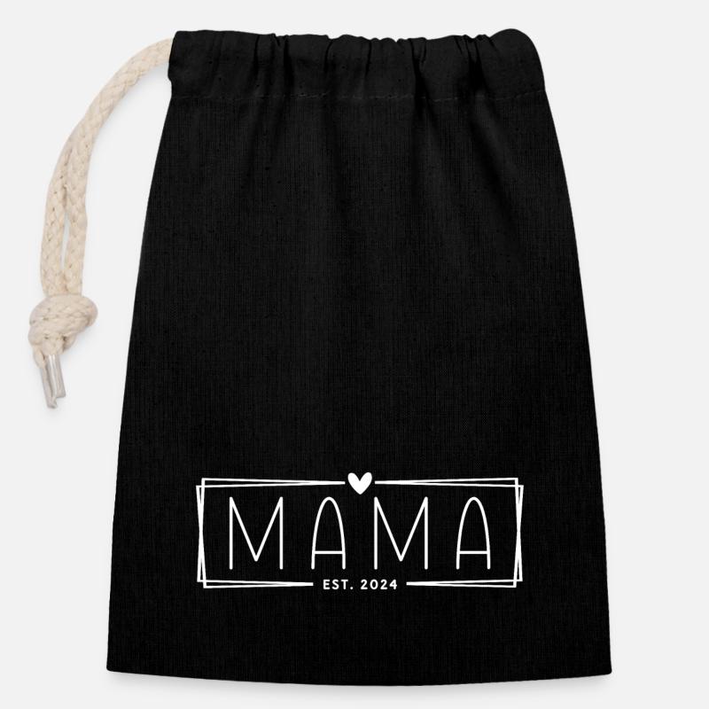 Mama Est. 2024 - Closable cotton gift bag (14x20cm) - black