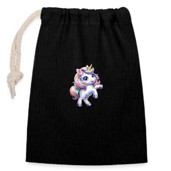 Petite licorne - Sac cadeau en coton avec cordon (14 x 20 cm) - noir - Devant
