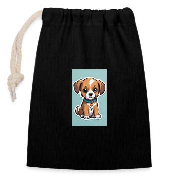 Hundewelpen | Hunde | Welpen | Hundefan - Verschließbarer Geschenkbeutel aus Baumwolle (14x20cm) - Schwarz - Vorne
