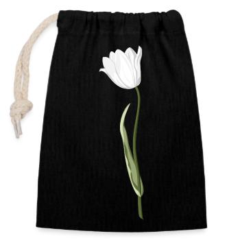 Eleganter Blumenmotiv in Weiß - Verschließbarer Geschenkbeutel aus Baumwolle (14x20cm) - Schwarz - Vorne