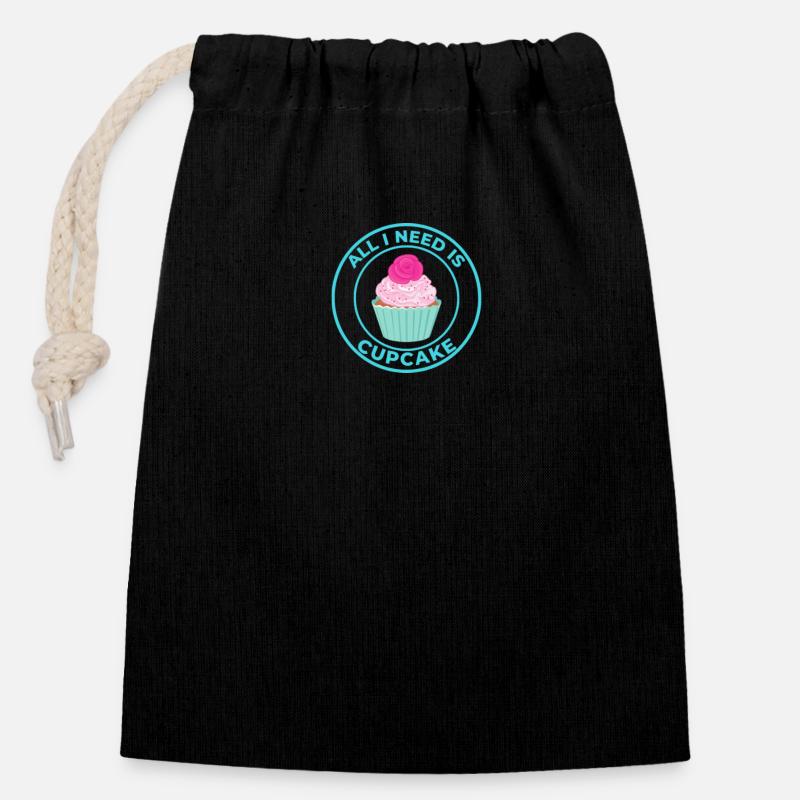ALL I NEED IS CUPCAKE - Closable cotton gift bag (14x20cm) - black