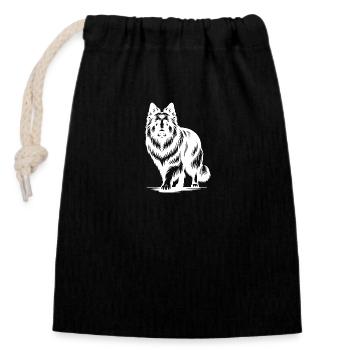 Elegant Shepherd Dog Portrait Tattoo Style - Closable cotton gift bag (14x20cm) - black - Front