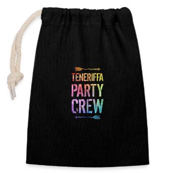 Teneriffa Party Crew Spruch - Verschließbarer Geschenkbeutel aus Baumwolle (14x20cm) - Schwarz - Vorne
