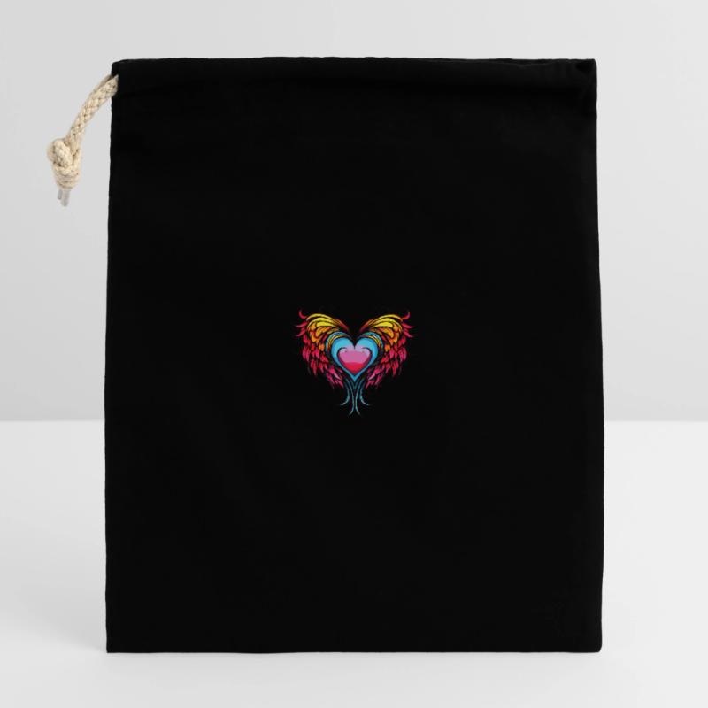Ailes de cœur Sac cadeau en coton avec cordon (14 x 20 cm)