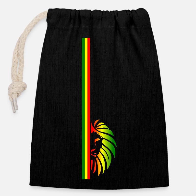 Reggae Lion - Sac cadeau en coton avec cordon (14 x 20 cm) - noir