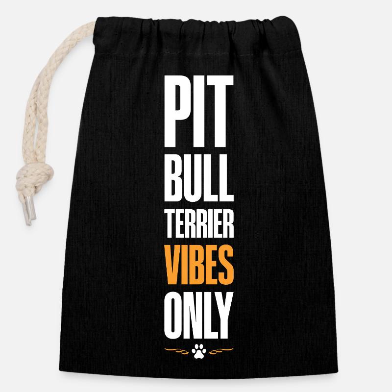 Pitbull Terrier Vibes Only - Verschließbarer Geschenkbeutel aus Baumwolle (14x20cm) - Schwarz