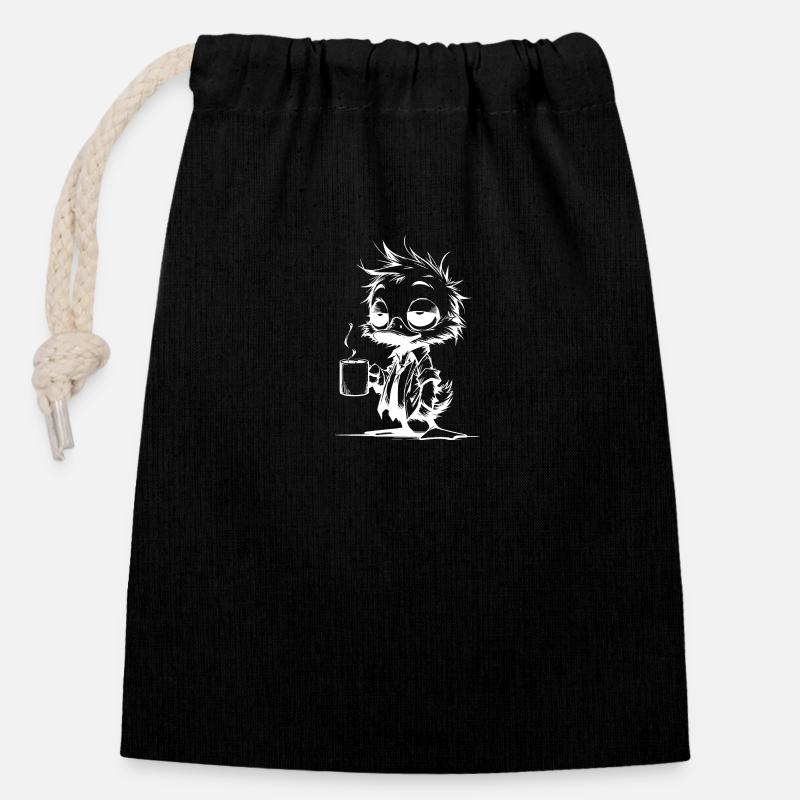Caffeine coma duck in the office drowsy in the office - Closable cotton gift bag (14x20cm) - black