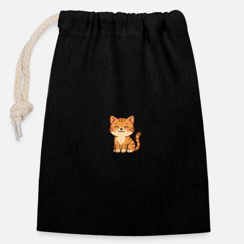 cute colorful rainbow cat - Closable cotton gift bag (14x20cm) - black