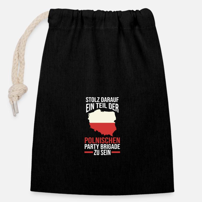 Polonais Pologne - Sac cadeau en coton avec cordon (14 x 20 cm) - noir